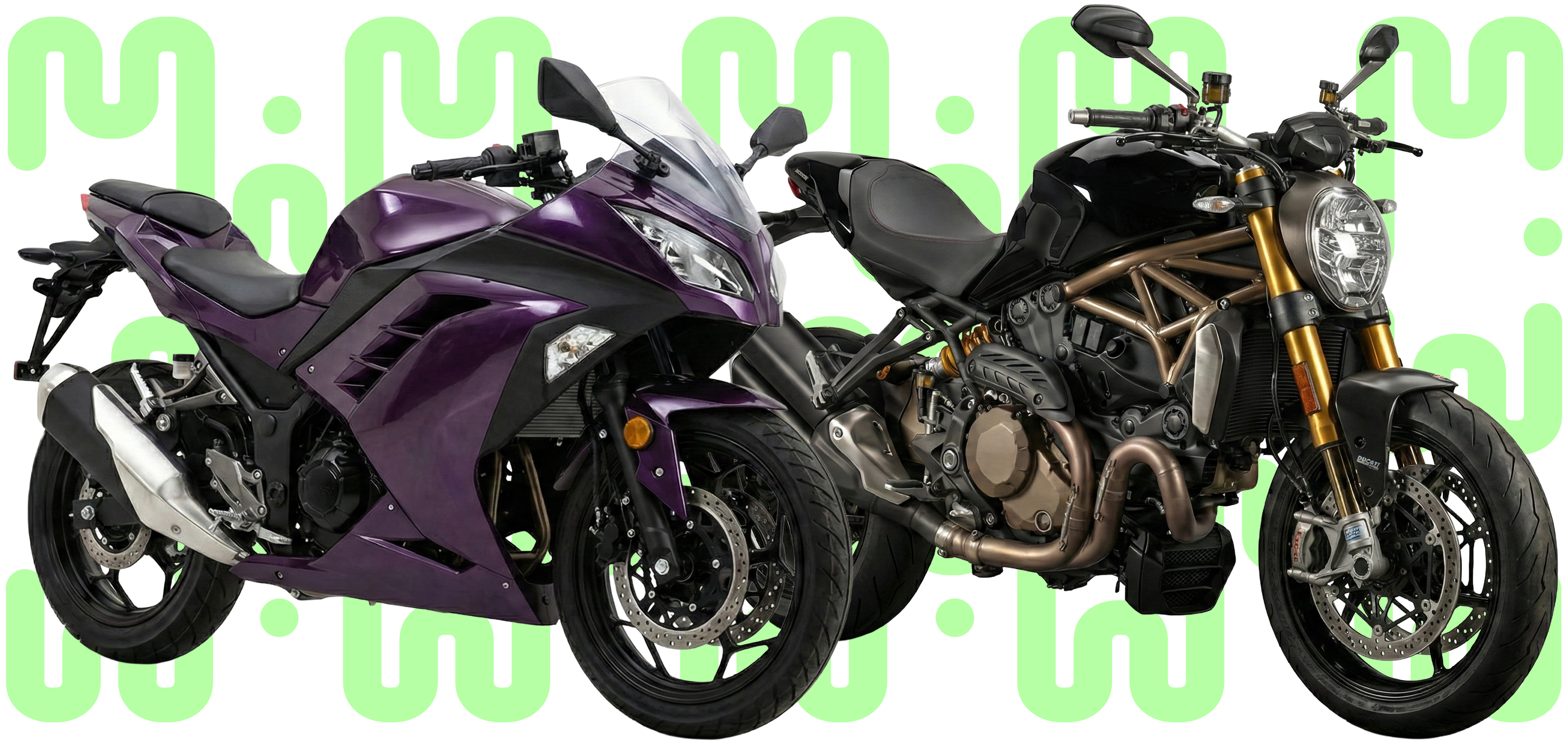 Tres MOTOS modernAS de colores amarillo, rojo y blanco en formación diagonal